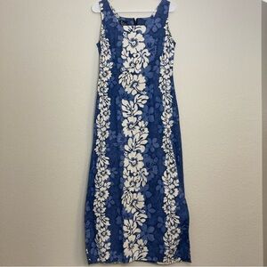 Royal Creations Maxi Dress - Hawaiian Print Blue/White - Size Large